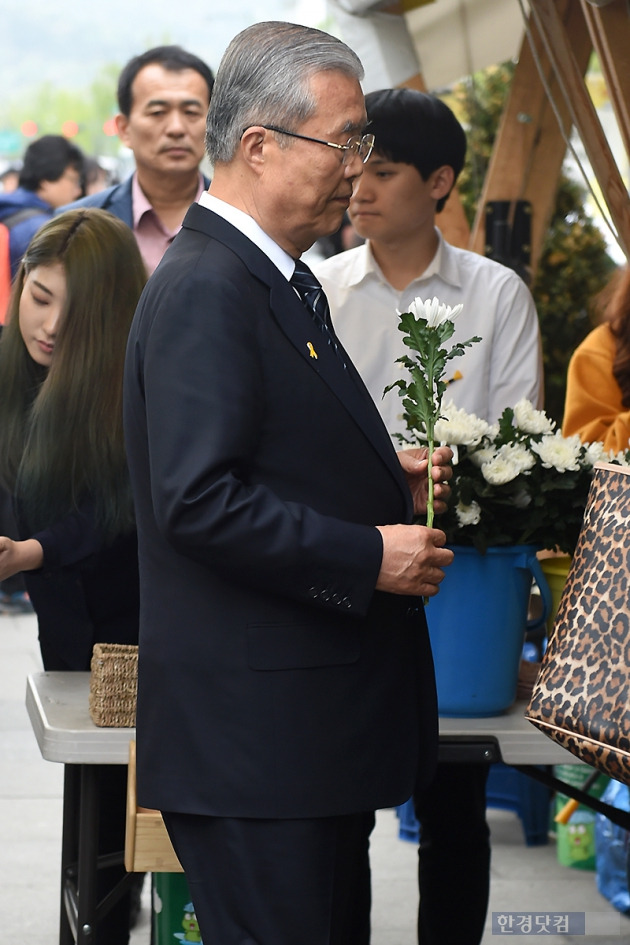 국화꽃 든 김종인 대표