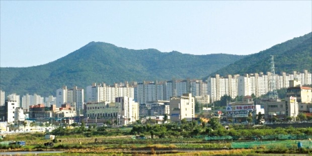 조선산업이 지역경제를 떠받치고 있는 거제와 울산 동구 부동산시장이 크게 위축되고 있다. 거제 시내 대표 주거단지인 수월동 전경. 한경DB