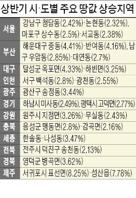 상반기 전국 땅값 1.25% 상승…8년 만의 최대