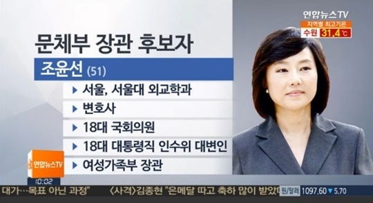 조윤선 문체부 장관 내정자 (사진=방송캡처)