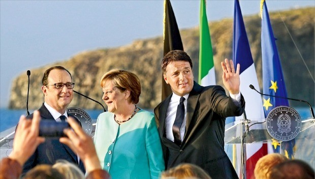 나폴리 바닷가에 모인 프랑스·독일·이탈리아 정상