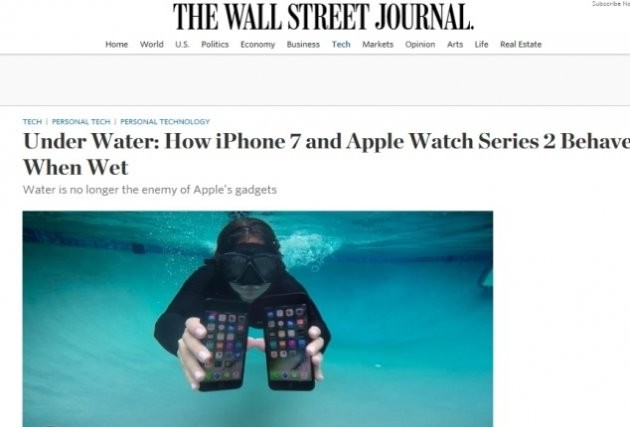  20일 WSJ의 테크칼럼니스트 조안나 스턴(Joanna Stern)은 14일 리뷰를 통해 “아이폰 7의 방수기능은 실용적이지 않다”며 “물에 담근 아이폰7의 터치기능은 불완전하게 작동한다”고 지적했다. 