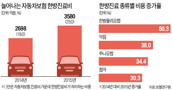 자동차보험 한방진료비 지난해 33% 급증