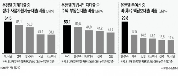 "우리·씨티은행 부동산 대출 비중 50% 넘어"