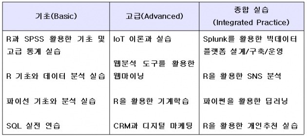 <표>한국빅데이터교육원 개설 과목