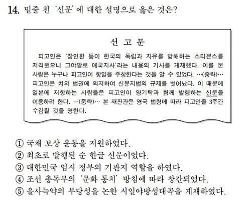 수능 한국사 14번 복수정답 논란 (사진=한국교육과정평가원)