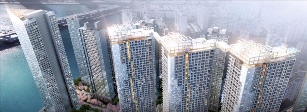GS건설이 최근 부산 삼익비치아파트 재건축을 위해 제시한 60층 스카이 브리지 모습. GS건설 제공