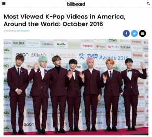 방탄소년단 &#39;피 땀 눈물&#39;, 10월 전세계 조회수 1위 케이팝 MV