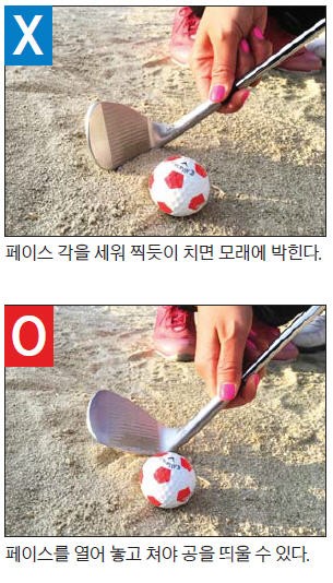 [최진석 기자의 터치 나인티] 찍어 치면 '헛손질'…페이스 열고 공 3㎝ 뒤쪽 모래 떠내야