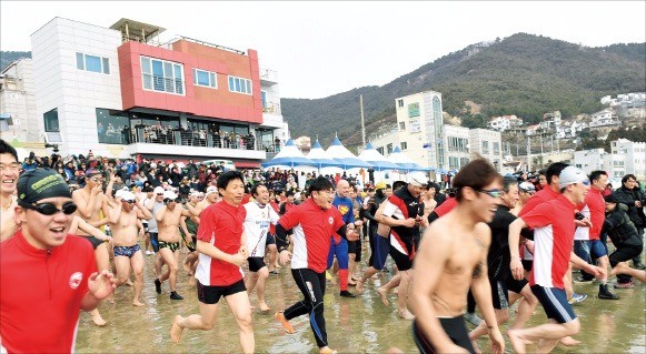 거제도 덕포해수욕장에서 열린 국제펭귄수영축제. 경상남도 제공