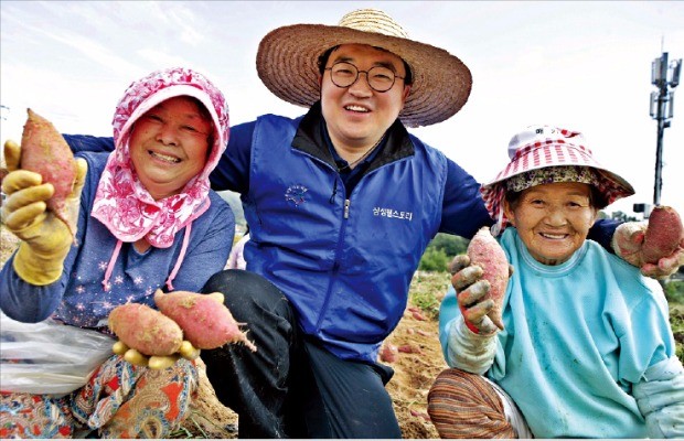 삼성웰스토리 임직원이 10월7일 경기 여주 자매마을(그린투어정보화마을)을 방문해 농산물 수확을 돕고 있다. 
 