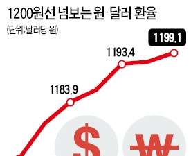 원·달러 환율 장중 1200원 '터치'