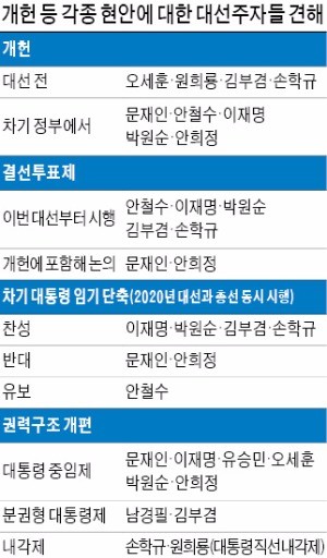 개헌·결선투표 공방…잠룡들, 대선 셈법따라 '그들만의 전쟁'