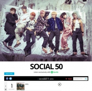 방탄소년단, 美 빌보드 소셜 50 차트 정상.. 8주 연속 톱10