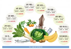 [인포그래픽] 주요 식료품 물가 등락률 톱10
