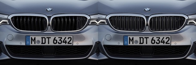 최근 국내에 출시된 BMW 뉴 5시리즈에는 공기의 흐름을 단속하는 '액티브 에어스트림 키드니 그릴'이 장착됐다. 왼쪽 사진 중앙의 라디에이터 그릴은 열려 있는 상태이고, 오른쪽 사진은 닫혀 있는 모습니다. 사진 제공=BMW코리아