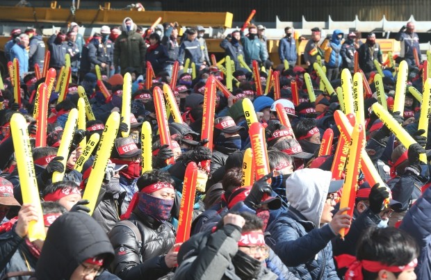 현대중 노조 "조합원 1천500여명 참가 파업 집회"
