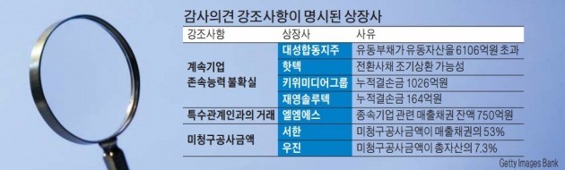 대성합동지주·키위미디어그룹·핫텍·엘엠에스·서한·우진…감사의견 '적정' 기업도 투자주의보