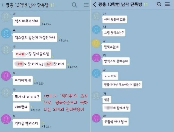 동국대 광고홍보학과 남학생들의 실제 단톡방 성희롱 내용 재구성. / 사진=동국대 단톡방 사건 임시대책회 제공