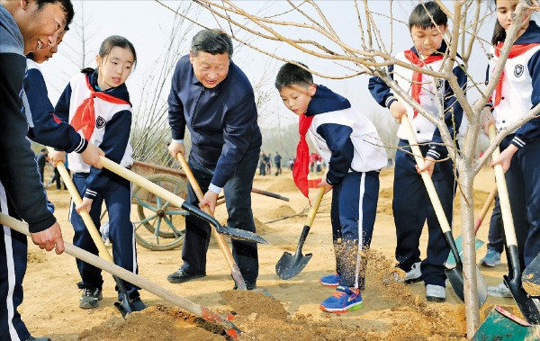 나무 심는 시진핑…기후변화 대처 과시