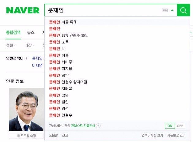 네이버 정상적인 문재인 검색 화면