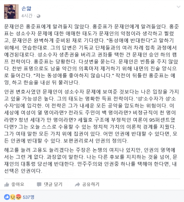 사진=손아람 작가 페이스북 캡처