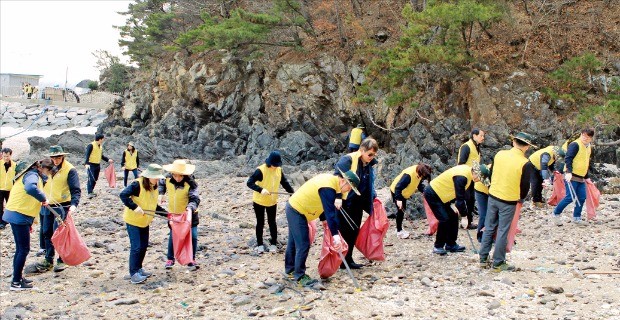 한국서부발전 직원들이 충남 태안 지역의 생태탐방로 솔향기길을 청소하고 있다. 한국서부발전 제공 