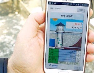 한국농어촌공사 직원이 스마트폰으로 충북 충주시 추평저수지의 수자원 정보를 실시간으로 확인하고 있다. 한국농어촌공사 제공 