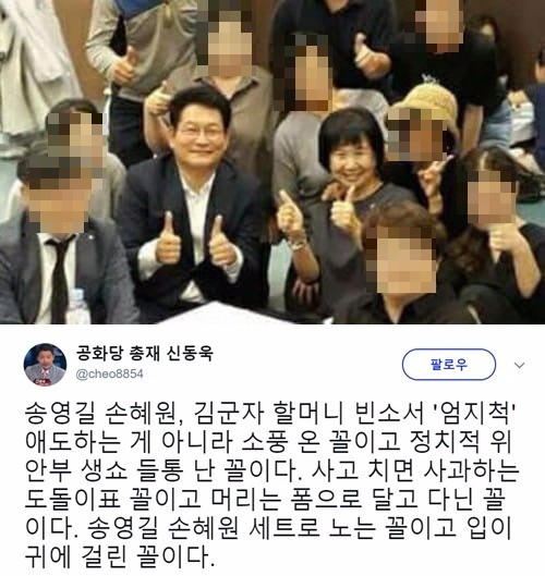 송영길 손혜원 '엄지척' 논란, 신동욱 트위터 