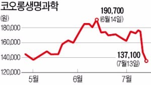 코오롱그룹주 '인보사 약효 논란'에 이틀째 급락