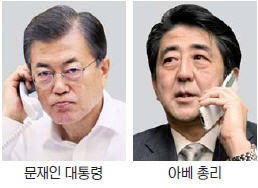 문재인 대통령, 아베 총리와 통화…"북한과 대화위한 올바른 여건 협의"