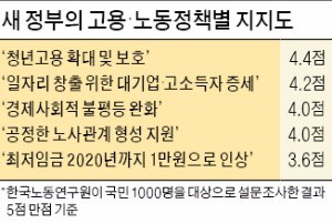 문재인 정부 노동정책 지지도 '최저임금 1만원' 가장 낮아