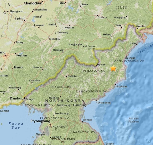 USGS도 北지진관측 "길주 북서쪽 45㎞ 규모 3.5…진원깊이 5㎞"