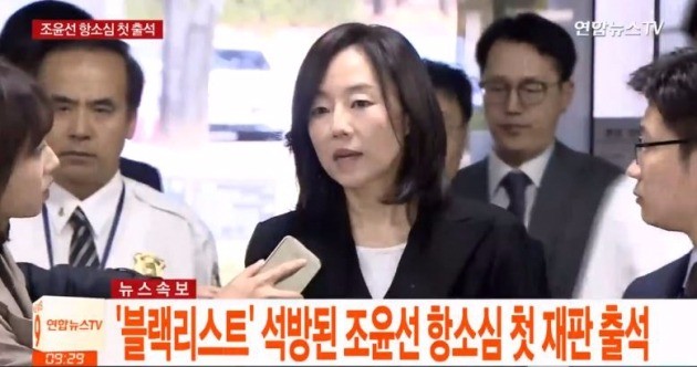 조윤선 항소심 첫 재판 출석 / 연합뉴스TV 방송화면 캡처 