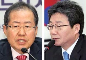 홍준표 한국당 대표(왼쪽), 유승민 바른정당 대표