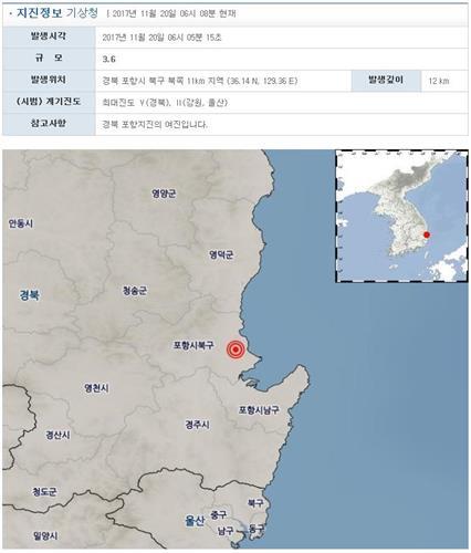 포항 북구 규모 3.6 지진… 밤새 두번 포함 여진 총 58회