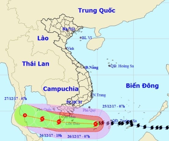 덴빈 이동 예상 경로. 베트남 기상청 홈페이지 캡처
