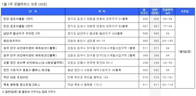 새해 첫 주 전국서 모델하우스 10곳 개관