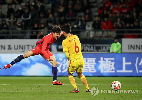 한국 축구, E-1 챔피언십 개막전서 중국과 2-2 무승부