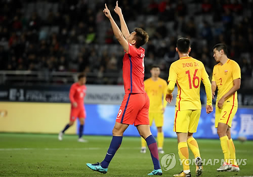 한국 축구, E-1 챔피언십 개막전서 중국과 2-2 무승부