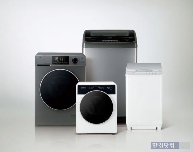 대유위니아, 위니아 드럼 세탁기 및 일반 세탁기 출시(왼쪽부터) 12kg · 3Kg 드럼세탁기, 15Kg· 3.5Kg 일반 세탁기
