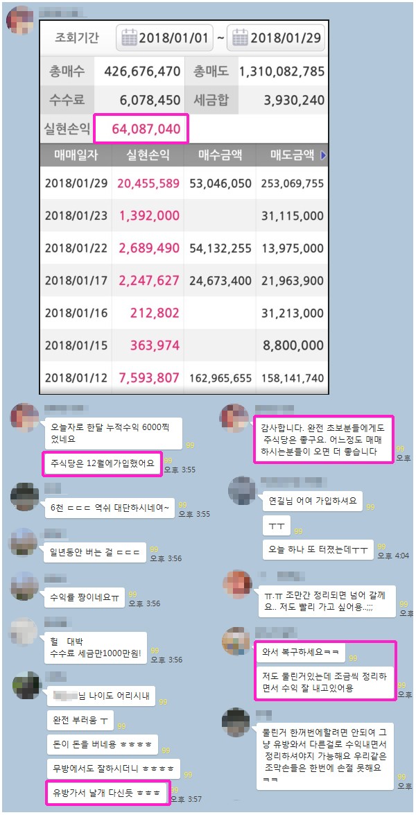 【리얼 인증】”주식당 가입후, 한달 누적수익「6천」입니다. 강추!!”