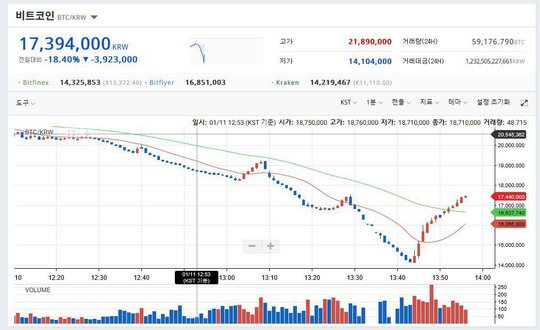 가상화폐 거래소 폐쇄 영향, 가상화폐 폭락과 폭등 반복 (사진=거래소캡처)