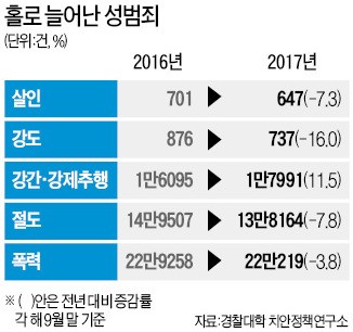 살인·강도 줄어드는데… 성폭력 나홀로 증가세