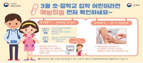 초·중교 입학생 예방접종 완료여부 확인… 미접종시 무료로