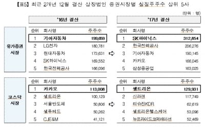 지난해 실질주주 506만명…SK하이닉스·셀트리온 주주 가장 많아