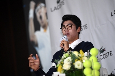 [포토] 그랜드슬램 4강 축하 기자간담회 참석한 정현