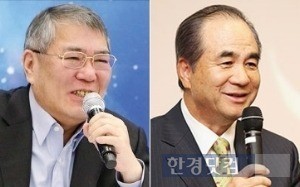 장평순(교원·왼쪽) 윤석금(웅진) 회장. / 사진=한경 DB