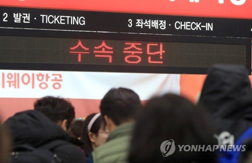 '눈보라'에 제주공항 활주로 한때 폐쇄… 64편 결항·19편 회항