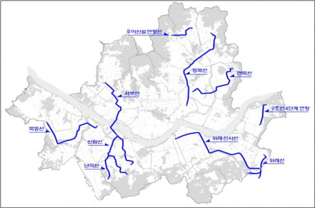 서울시 10개년 도시 철도망 노선도.서울시 제공